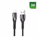 Rixus extra versterkte USB-A naar Lightning Kabel 3 Meter ZWART