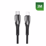 Rixus extra versterkte USB-C naar Lightning Kabel 3 Meter ZWART