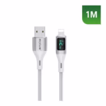 Rixus versterkte USB-A naar Lightning kabel met LED Display 12W 1 Meter RXUC28L WIT