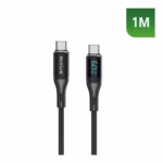 Rixus versterkte USB-C naar USB-C Kabel met LED Display 60 W 1 Meter RXUC28C ZWART